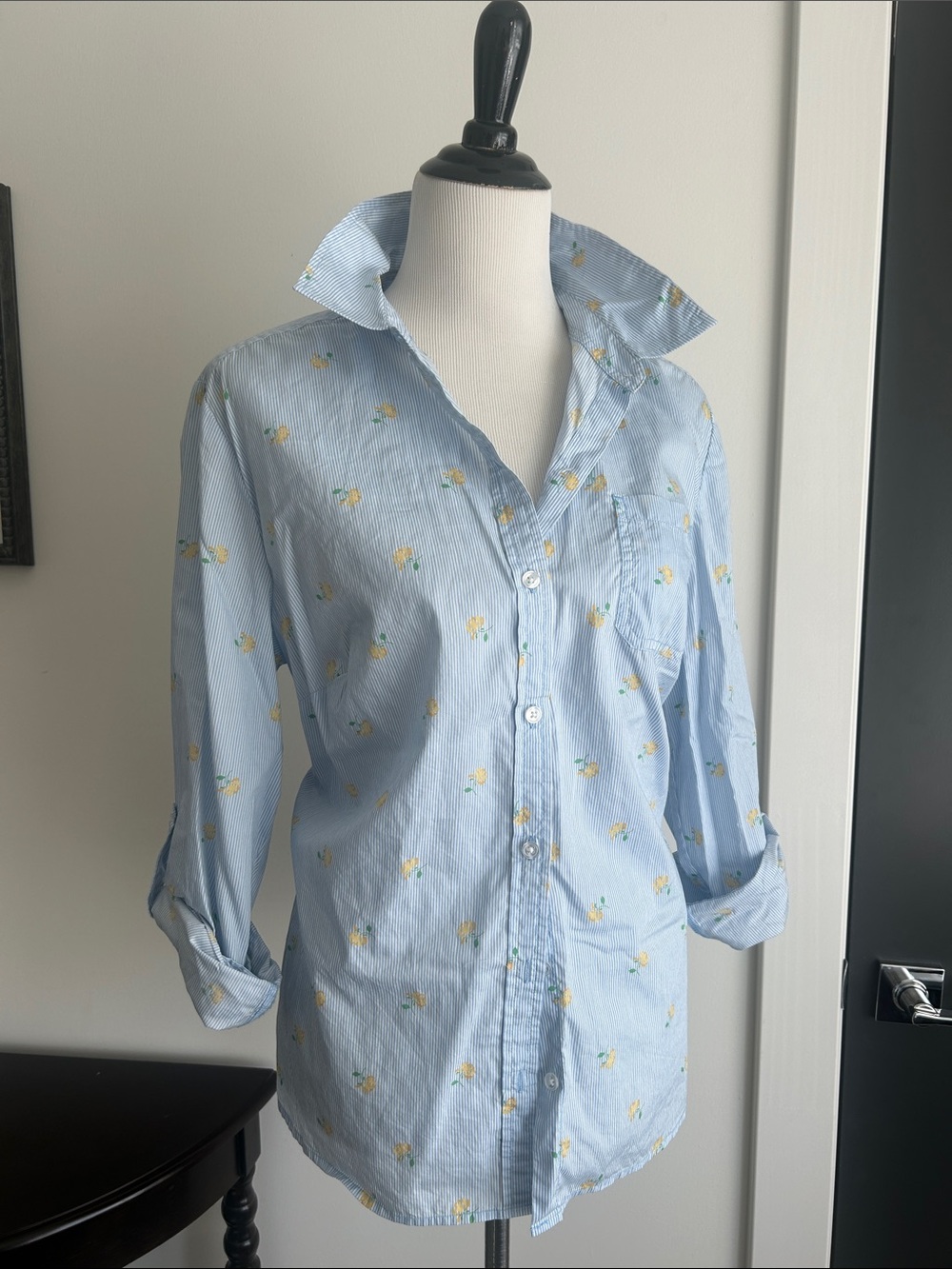 Karen Scott L Light Blue yellow floral -Print Button-Up Shirt